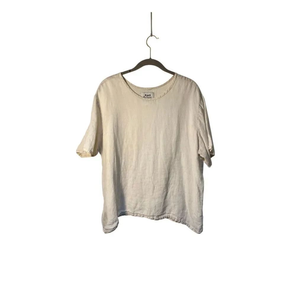 Flax by Jeanne Engelhart women’s white shorts sleeve 100% linen top M